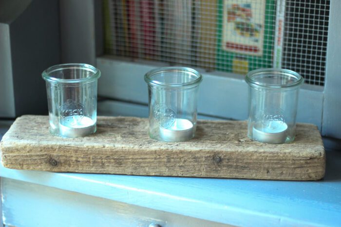 Treibholz Teelichthalter mit 3 gläser